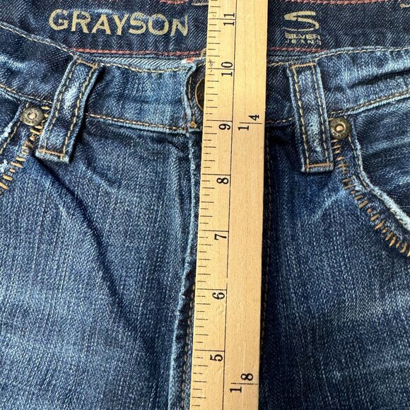 Silver Grayson Jeans Mens 32x31 Dark Blue Straight Leg Denim Distressed 32x31 - Picture 7 of 9
